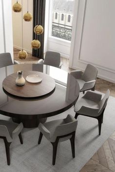 Perfect for hosting gatherings, the Berkeley table comfortably seats 8-10 guests, and the brilliant underpainted glass surface adds a formal contemporary touch. Upgrade your dining experience today and add a touch of elegance to your home. #contemporarydiningtabledesign #contemporarydiningtabledecor #contemporarydiningtableround Round Dining Room Table, Round Dining Room, Luxury Dining, Dining Room Inspiration, Dining Table Design, Dining Room Design, Decor Rustic, Round Table, Room Table