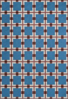 a blue and brown rug with squares on it