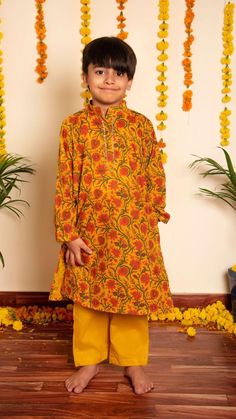 darpan-hand-block-kurta-pant-set-11420030YL, Kids Indian Ethnic Clothing, Cotton Boy Kurta Pajama Set Traditional Pants With Printed Motifs For Festivals, Traditional Yellow Pants For Festive Occasions, Yellow Cotton Long Sleeve Sets, Yellow Block Print Sets For Diwali, Orange Cotton Sets With Printed Motifs, Traditional Yellow Block Print Sets, Festive Yellow Block Print Set, Casual Yellow Sets For Eid, Yellow Long Sleeve Sets With Printed Motifs