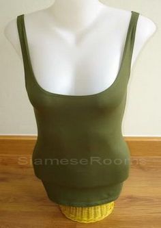 Solid Olive Green Round Neck Tank Top Sleeveless Rayon Spandex Fit Xs S M Casual Fitted Tank Vest With Built-in Bra, Sleeveless Tops With Built-in Bra, Fitted Green Tank Top With Built-in Bra, Spring Bodycon Tank Top With Built-in Bra, Spring Fitted Camisole With Wide Straps, Fitted Scoop Neck Tank Top With Built-in Bra, Stretch Elastane Vest Top, Spring Fitted Seamless Tank Top, Spring Bodycon Scoop Neck Top