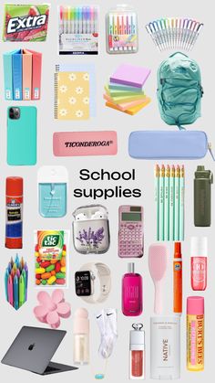 the back to school supplies are displayed in this image