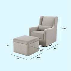 a chair and ottoman are shown with measurements