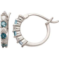 These luminous earrings feature versatile blue topaz and CZ in a classic sterling silver hoop setting, which is perfect to wear day or night. Size: One Size. Color: Metal Type. Gender: female. Age Group: adult. Blue Topaz Earrings With Diamond Accents, Channel Set Cubic Zirconia Earrings Fine Jewelry, Blue Cubic Zirconia Hoop Earrings, Sterling Silver Earrings With Channel Set, Sterling Silver Channel Set Earrings, Cubic Zirconia Earrings With Accent Stones, Round Cubic Zirconia Earrings With Accent Stones, Silver Channel Set Earrings As Gift, Blue Cubic Zirconia Hoop Earrings For Anniversary