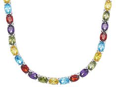 Bella Luce ® multicolor gemstone simulants 52.05ctw oval, rhodium over sterling silver necklace. Measures approximately 18"L x 0.13"W and has a hidden box closure.