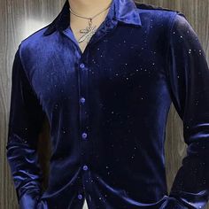 WIAOFELLAS Full Sky Star Sequin Men Shirt Spring Streetwear Men's Long Sleeve Slim Dress Shirt Men Social Clothes Camiseta Masculina 1. Pls allow 1-3cm tolerance due to manual measure. 2. Color may slightly vary from the image due to different computer screen and light affect. 3.If you are not sure about the size, Pls let us know your weight,height, Bust,Waist info etc, We can help to choose correct size. Men In A Dress, Star Suit Men, Blue Fancy Outfits Men, Flashy Male Outfits, Starry Night Prom Outfit For Men, Winter Wonderland Outfit Men, Spacecore Fashion Men, Dress Clothes Men, Mens Celestial Outfit