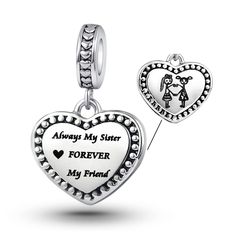 PRICES MAY VARY. Always My Sister Forever My Friend charm compatible with Pandora charms bracelets Hole Size : 4.8-5.0mm, compatible with almost all brands of bracelets. Fit for both necklace and bracelet Best Gifts: It is best gift for Women , girlfriend, wife, mom, auntie, sister, grandma, family, friend and daughter or special person Intended Use: Send a special gift for your loved ones on Special Days, or your other special occasion you would like to make memorable, such as Birthday , New Ye Sister Forever, Charmed Sisters, Charms Pandora, Sisters Forever, Sisters By Heart, Charms Bracelets, Jewelry Heart, Cool Gifts For Women, Aesthetic Ideas