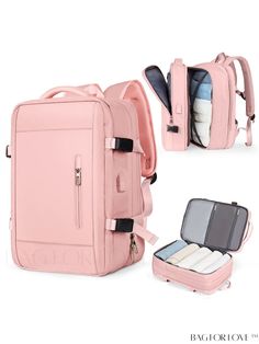 BagForLove - Versatile Expandable Laptop Backpack for Travel and Business Professionals Versatile Pink Nylon Travel Bag, Functional Pink Travel Accessories, Pink Rectangular Laptop Bag For Travel, Portable Pink Travel Accessories, Pink Nylon Bag With Luggage Sleeve, Pink Laptop Bag For Travel, Everyday Backpack Luggage, Everyday Portable Backpack Luggage, Versatile Portable Backpack Travel Bag