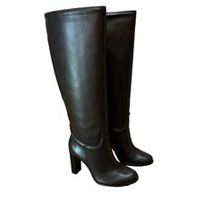 Alexandre Birman "Lauren" Saddlery Knee Boot Is Fully Crafted In Our Slickest Capreto Leather With A Soft Napa Kiss Detail That Allows You Different Style Options. 3.50 In / 90 Mm Block Heel Boot Shaft, Approx. 15.3"H Round Toe Side Zip Eases Dress Leather Outsole Lining: Leather Made In Brazil Size Eu 36/Us 6 Office Boots In Calf Leather With Branded Heel, Leather Fitted Boots With Heel Tab, Fitted Leather Boots With Heel Tab, Closed Toe Leather Lined Boots For Office, Classic Heeled Boots With Round Toe, Luxury Boots With Padded Heel Medium Width, Calf Leather Closed Toe Boots With Padded Heel, Calf Leather Boots With Padded Heel And Closed Toe, Padded Heel Closed Toe Work Boots