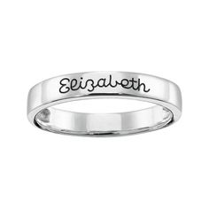 Crafted from sterling silver, the Keystone Personalized Engraved Ring is a simple yet elegant accessory suited for personal use or to give as a gift. This piece features a 3.25mm band where you can have etched a name, a special message, or anything of your choice for up to 20 characters. This personalized name ring piles easily and beautifully over keystone stacking rings, giving you a truly distinct keepsake. Use it as an actual ring or as a display piece. Size: One Size.  Gender: female.  Age Adjustable Engraved Ring With Polished Finish, Formal Stackable Engraved Ring With Round Band, Formal Engraved Stackable Round Band Ring, Formal Stackable Engraved Round Band Ring, Silver Engraved Stackable Ring, Sterling Silver Promise Ring In Classic Style, Elegant Sterling Silver Stackable Signet Ring, Sterling Silver Classic Promise Ring, Elegant Stackable Sterling Silver Signet Ring