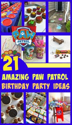 a collage of photos with the words amazing paw patrol birthday party ideas