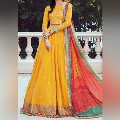 3 Piece Yellow Lengha Choli Outfit From Maria B Size Medium New Never Worn Purchased For $269, Selling For $220 Yellow Lengha, Lengha Choli, Maria B, Indian Outfits, Womens Sizes, Yellow, Womens Dresses, Dresses, Women Shopping