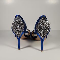 Badgley Mischka Maxine Blue Pumps 8 New In Box With Dust Bad And Heel Replacements Blue Rhinestone Wedding Shoes For Formal Occasions, Blue Rhinestone Wedding Shoes, Blue Wedding Shoes With Rhinestones, Glamorous Blue High Heel Wedding Shoes, Blue Embellished Shoes For Formal Occasions, Blue Embellished Wedding Shoes, Blue Embellished Wedding Shoes For Formal Occasions, Glamorous Blue Heels For Weddings, Blue Embellished Evening Wedding Shoes