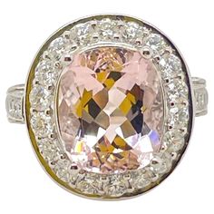 Morganite & Diamond Cocktail Ring Platinum 1 morganite= 5.07ct 108 round brilliant diamonds= 1.35ct Pink Morganite Ring, Pink Emerald, Diamond Cocktail Ring, Morganite Diamond, Sparkly Jewelry, Pink Morganite, Diamond Cocktail Rings, Morganite Ring, Pretty Rings