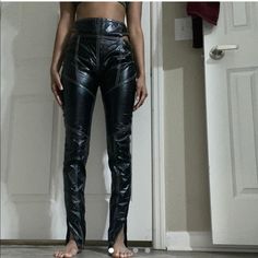 Academy' Black Vegan Leather Cut Out Trousers From Mistress Rocks Size Small. Model Is 5'6 And Has 26 Inch Waist And 36 Inch Hips Pants Fit Big On Her. Zips At The Bottom #Vegan #Leather #Black #Mistressrocks Never Worn Black Fitted Punk Bottoms, Fitted Black Punk Bottoms, Punk Fitted Bottoms For Club, Black Club Bottoms With Belt Loops, Black Bottoms With Belt Loops For Club, Edgy Fitted Bottoms With Belt Loops, Fitted Punk Pants For Night Out, Edgy Non-stretch Full Length Pants, Black Fitted Punk Leather Pants