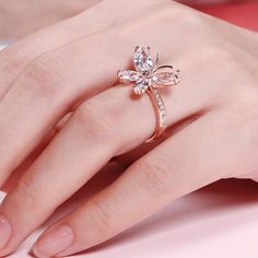 Jeulia Butterfly Shaped Sterling Silver Ring - Jeulia Jewelry Wedding Rose Gold Butterfly Open Ring, Silver Butterfly Ring For Wedding, Rose Gold Open Butterfly Ring For Wedding, Elegant Hallmarked Butterfly Ring For Wedding, Unique Sterling Silver Butterfly Ring For Wedding, Rose Gold Cubic Zirconia Butterfly Ring For Wedding, Butterfly Ring Engagement & Wedding Rings, Butterfly Jewelry Ring, Sterling Silver Hallmarked Butterfly Wedding Ring