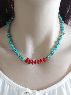 Beaded necklace is an excellent and elegant gift for your lovelies. Choker necklace is made of red coral and turquoise bead and gold plated apparatus. You can wear the turquoise necklace to a wedding party and look very special. Turquoise choker necklace is a nice Christmas gift, Valentine's Day gift, wedding gift, birthday gift, bridesmaid gift and other special day gift for her. Your summer jewelry will be put in a nice tule sachet. Gift Red Coral Gemstone Beads Necklace, Red Coral Gemstone Beads Necklace For Gift, Red Coral Gemstone Beads Necklace As Gift, Gift Red Coral Beaded Necklace With Gemstone Beads, Red Coral Gemstone Beaded Necklace Gift, Red Bohemian Crystal Necklace For Gift, Red Bohemian Crystal Necklace As Gift, Colorful Beads Red Coral Necklace Gift, Handmade Red Coral Beaded Necklace As Gift