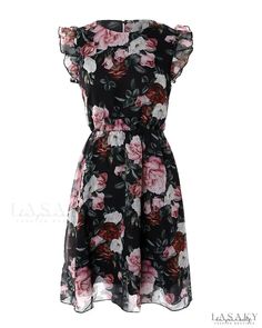 Lasaky - Floral print chiffon dress with flutter sleeves Floral Print Chiffon Dress, Shirred Waist Dress, Dress With Flutter Sleeves, Dress Name, Print Chiffon Dress, Floral Print Chiffon, Printed Bodycon Dress, Halter Maxi Dresses, Elegant Floral