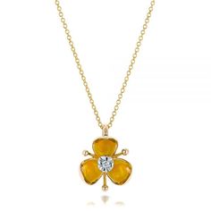 101976 14k Yellow Gold Pendant   Yellow Opal   Diamond - .04 ctw   Clarity: SI1 - Color: I   Galatea. This elegant pendant features a diamond prong set in the center atop a yellow opal, all of which sits in the middle of a concave yellow gold body with organic overtones. It’s just one of the many pieces that make up the Illusia Collection by Galatea that we carry here at Joseph Jewelry, and you can stop by our Bellevue, WA showroom any time to view or try it on.       We are proud to have a long Yellow Flower Shaped Jewelry For Anniversary, Yellow Flower-shaped Jewelry For Anniversary, Yellow Gold Diamond Necklace With Flower Accents, Yellow Gold Diamond Necklace In Flower Shape, Yellow Flower Pendant Jewelry For Wedding, Fine Jewelry Yellow Gold Flower-shaped Diamond Necklace, Yellow Gold Brilliant Cut Diamond Flower Pendant Necklace, Yellow Gold Flower-shaped Diamond Necklace, Yellow Gold Flower Shaped Diamond Necklace