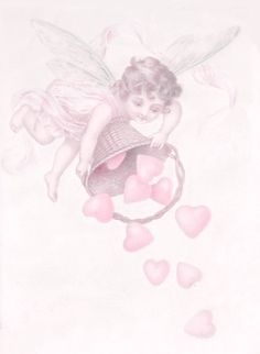 a drawing of a cupid with hearts coming out of it