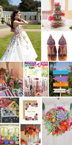 a collage of pictures with different colors and designs on them, including shoes, flowers,