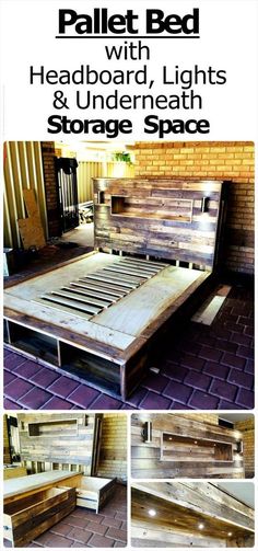 an image of a bed made out of pallet wood