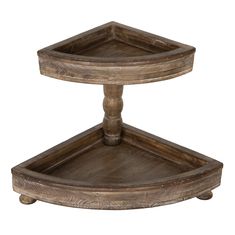 two tiered wooden tray with wheels on each side