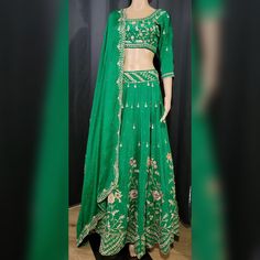 Beautiful hand embroidered green lehenga. Green Lehenga, Beautiful Hand, Lehenga, Hand Embroidered, Beauty Book, Art Collection, Bathing Beauties, Ships, Purses And Bags