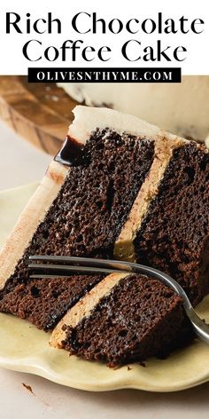 a slice of chocolate cake on a plate with a fork