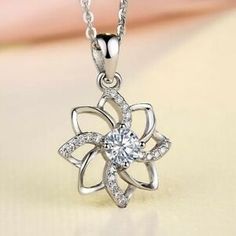 925 Sterling Silver Flower Pendant White Crystal Women’s Wedding 18" Necklace CZ 708215078479 | eBay Crystal Heart Pendant, White Crystals, Pretty Jewelry, Cz Pendant, Necklace White, Sterling Silver Flowers, Cross Pendant Necklace, White Crystal, Crystal Heart