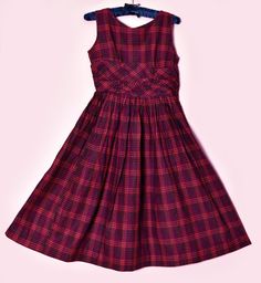 "🌸 RED PLAID SUN DRESS ------------------------------------------- Vintage cotton red & black dress from the 1940's to early 1950's. Side metal red zipper, unlined. No signs it was ever used. It's a small size so please make sure inches are goo. Compare to a dress you have now. Unlined. Rich red & black colors. It has a slight deep red/purple on part of the design. These dresses are becoming so hard to find anymore. Especially in this rare condition. 🌼I have LAY-A-WAY! - just ask CONDI Vintage Fitted Dress For Picnic, Fitted Retro Vintage Dress For Picnic, Retro Plaid Dresses For Vintage Fashion, Red Fitted Plaid Summer Dress, 1950s Style Red Lined Dress, Fitted Plaid Retro Vintage Dress, Vintage Lined Plaid Dress, Fitted Retro Plaid Vintage Dress, 1950s Red Lined Dress