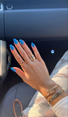 Blue Nails Square Medium, Solid Colour Nails Summer, Solid Color Acrylic Nails Summer, Blue Summer Nails Square, Square Nails Solid Color, Square Blue Nails, Blue Nails Square, Solid Nail Colors, Square Nails Summer