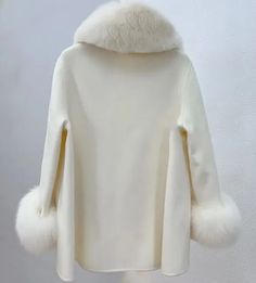 Women's Brand New Cream Cashmere Wool Cape Cloak Jacket with Fox Fur 🔥 | eBay Luxury Winter White Long Sleeve Fur Coat, Luxury Winter White Outerwear With Faux Fur Trim, Luxury White Long Coat, Luxury Solid Outerwear For Fall, Winter White Long Sleeve Blazer, Winter White Long Sleeve Blazer For Winter, Chic Solid Color Long Sleeve Fur Coat, Chic Long Sleeve Winter Pea Coat, Winter White Wool Outerwear For Winter