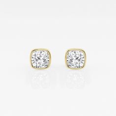 1 ctw Cushion Lab Grown Diamond Bezel Set Solitaire Stud Earrings - Grownbrilliance Luxury Bezel Set Fine Jewelry Earrings, Elegant Cushion Cut Yellow Gold Earrings, Classic Cushion Cut Cubic Zirconia Diamond Earrings, Luxury Diamond Earrings With Cushion Cut And Accents, Cushion Cut Diamond Earrings For Anniversary, Cushion Cut Diamond Luxury Earrings, Elegant Cushion Cut Diamond Earrings With Brilliant Finish, Cushion Cut Cubic Zirconia Diamond Earrings For Anniversary, Cubic Zirconia Cushion Cut Diamond Earrings For Anniversary