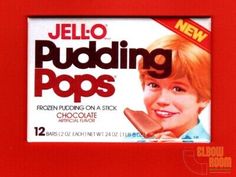 a box of jello pudding pops on a red background