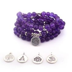 Material: Natural Stone Style: Literature and Art Buddha Beads, Beads Pendant, Purple Bracelet, 108 Bead, Natural Stone Bracelets, Beaded Wraps, Strand Bracelet, Pendant Bracelet, Watch Necklace