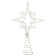 a white christmas ornament with a star on top and spirals in the middle