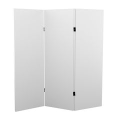 a white room divider with two doors on one side and the other half open