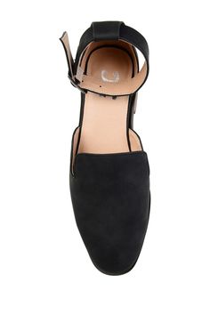 If you're looking for the perfect flat for the season, look no further than the Loreta flat by Journee Collection. This flat features a loafer style with a unique square toe shape. This shoe is very breathable, and the thick ankle strap completes this back to school ready design. Sizing: True to size. M=medium width. Square toe. Ankle buckle closure. Approx. 1" heel height. Imported Ankle Strap Pointed Toe Flats With Buckle For Work, Work Flats With Buckle Closure And Flat Heel, Spring Workwear Pointed Toe Flats With Buckle Closure, Workwear Flats With Buckle Closure, Spring Pointed Toe Flats With Ankle Strap And Buckle, Black Ankle Strap Flats With Buckle Closure, Casual Mary Janes With Pointed Toe And Buckle Closure, Spring Buckle Closure Flat Heel Loafers, Spring Buckle Closure Loafers With Flat Heel