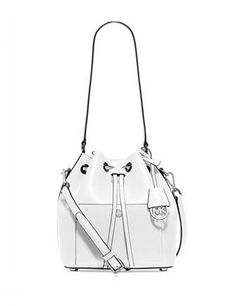 With classic hardware and both shoulder and crossbody straps, the Greenwich bucket bag takes a modern staple to a new level of luxe. You'll want to make this leather style your everyday partner. 100% Saffiano Leather Gleaming Hardware Top Handle: 11" , Adjustable Strap: 21"-24" Exterior: One Snap Pocket Interior: One Open Pocket Magnetic Fastening Interior Lining: Saffiano Leather 9.5" X 9" X 5.5" COLOR: Optic White Types Of Handbags, Leather Bucket Bag, Leather Bucket, Leather Style, Online Bags, New Bag, Rebecca Minkoff Hobo, Leather Fashion, Top Handle