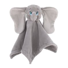 an elephant stuffed animal with blue eyes