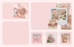 pink and white collage with hearts, flowers, pictures, and words