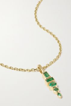 Sorellina's pieces are inspired by vintage heirlooms, which makes them perfect for passing down through the generations. Crafted from 18-karat gold, this necklace is set with a 'Totem' of glowing emeralds in various cuts. Wear it as an opulent set with the matching earrings. Art Deco Sterling Silver Necklace In Gold Color, Art Deco Sterling Silver Necklace In Gold, Gold Sterling Silver Art Deco Necklaces, Gold Sterling Silver Art Deco Necklace, Yellow Gold Emerald Pendant Necklace, Exquisite Yellow Gold Emerald Necklace, Elegant 14k Gold Hallmarked Emerald Necklace, Heirloom Style Necklace With Polished Pendant, Heirloom Necklace With Polished Finish Pendant