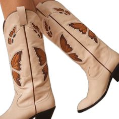 Cream Boots For Spring Western-themed Events, Cream Boots For Western-themed Spring Events, Western Martin Boots With Round Toe, Fitted Western Martin Boots With Round Toe, Cream Western Boots For Fall, Beige Western Boots With Square Toe, Beige Leather Western Mid-calf Boots, Knee-high Boots With Round Toe For Western-themed Spring Events, Round Toe Knee-high Boots For Western-themed Events In Spring