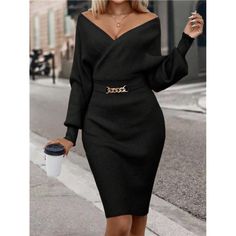 -Item Id 38681094 -Details: Chain, Wrap -Color: Black -Sleeve Length: Long Sleeve -Length: Knee Length -Fit Type: Slim Fit -Fabric: Medium Stretch -Material: Fabric -Composition: 47% Polyester, 34% Viscose, 19% Polyamide -Care Instructions: Hand Wash Or Professional Dry Clean -Temperature: Spring/Fall (18-25/63-77) -Sheer: No **Open To Offers!!!** **Bundle To Save More** **30% Off Bundles Of 2 Or More Items!!** ***Orders Go Out Within 5-10 Business Days!! Thank You For Your Patience!! Multiple S Elegant Sweater Dress For Work, Elegant Mini Sweater Dress For Work, Elegant Solid Color Sweater Dress For Night Out, Elegant Formal Sweater Dress For Fall, Elegant Solid Sweater Dress For Work, Elegant Sweater Dress For Date Night, Elegant Sweater Dress For Night Out, Elegant Bodycon Sweater Dress In Solid Color, Elegant Mini Sweater Dress