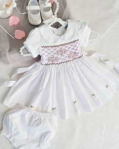 White Embroidered Princess Dress, White Princess Embroidered Dress, White Princess Style Embroidered Dress, Embroidered Princess Style Summer Dresses, Embroidered Fitted Dress For Baptism, Princess Style Embroidered Summer Dress, Fitted Embroidered Dress For Baptism, Summer Princess Style Embroidered Dress, Fitted Smocked Dress With Floral Embroidery And Short Sleeves