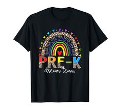 a black t - shirt with the words pre k and an image of a rainbow