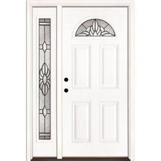 a white front door with an arched glass