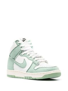 Nike Dunk High 1985 "Green Denim" Sneakers - Farfetch Green Dunks, Nike Dunk High 1985, Dunk High 1985, Sneakers Green, Denim Sneakers, Cute Nike Shoes, Nike Dunk High, Dunk High, Hype Shoes