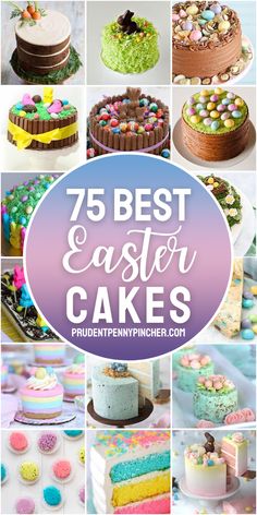 different types of cakes with the words 75 festive easter cakes