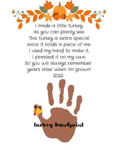 a thanksgiving card with a turkey handprint